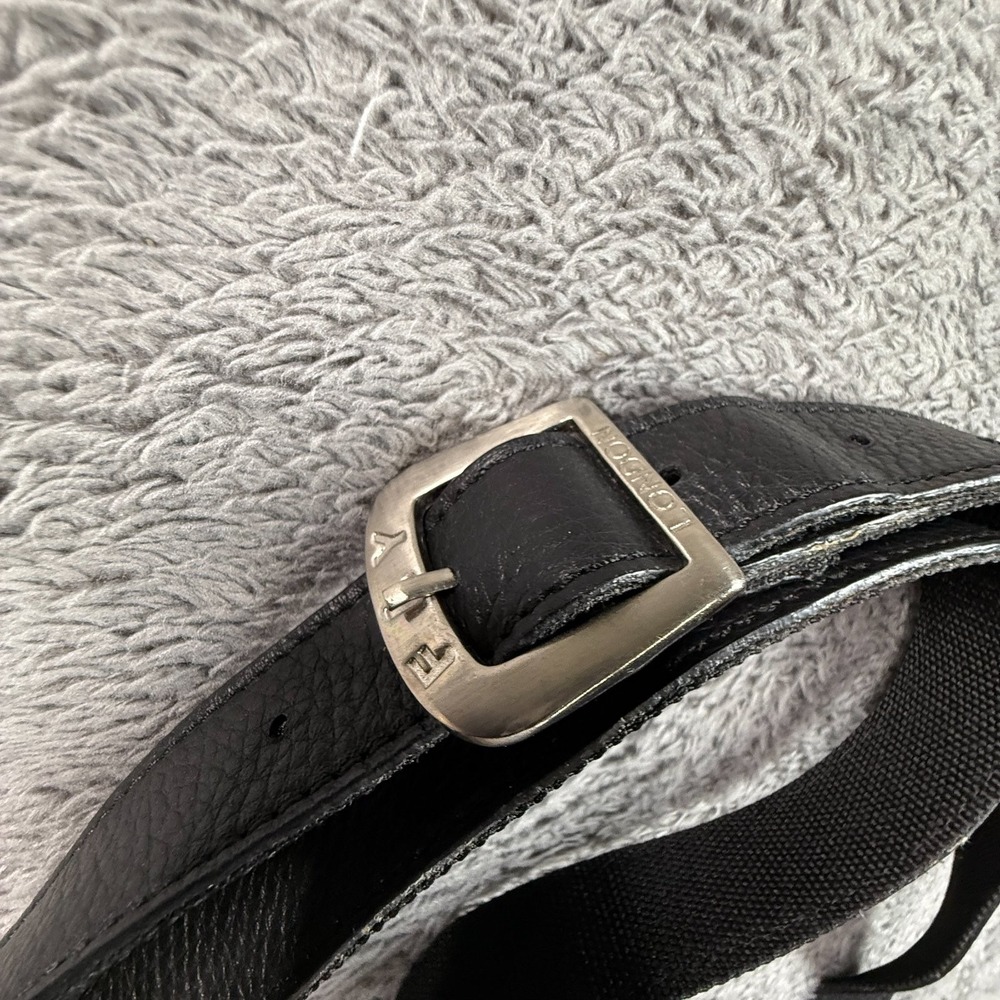Fly London Black Leather Crossbody Bag Fold Over Flap Zip Close Triangular Logo - Picture 5 of 8